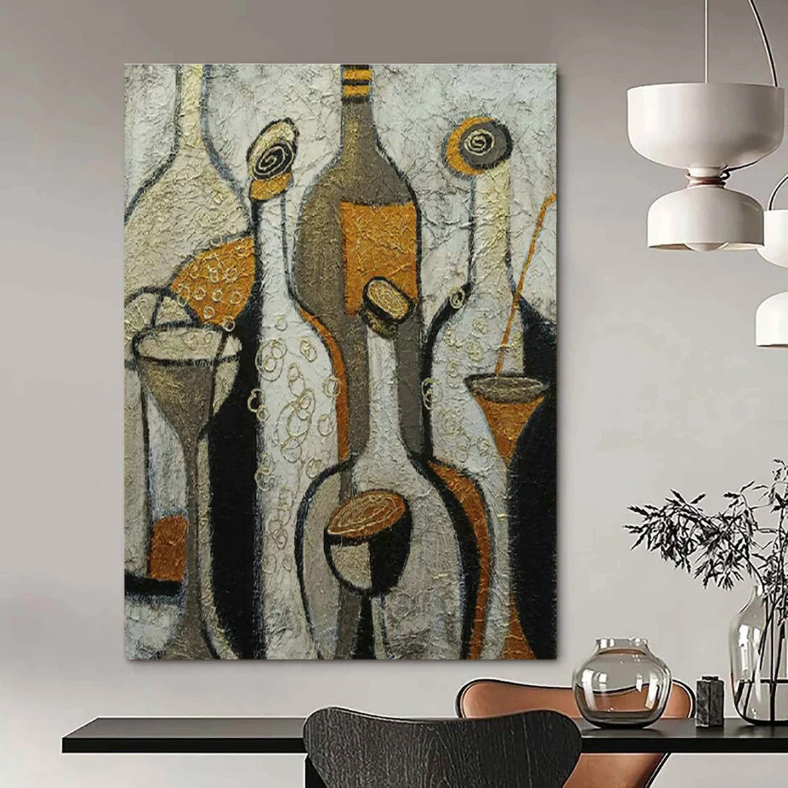 Abstract Bottles and Glasses Art for Wine Cellar & Art - Centric Dining Room DLZ2106