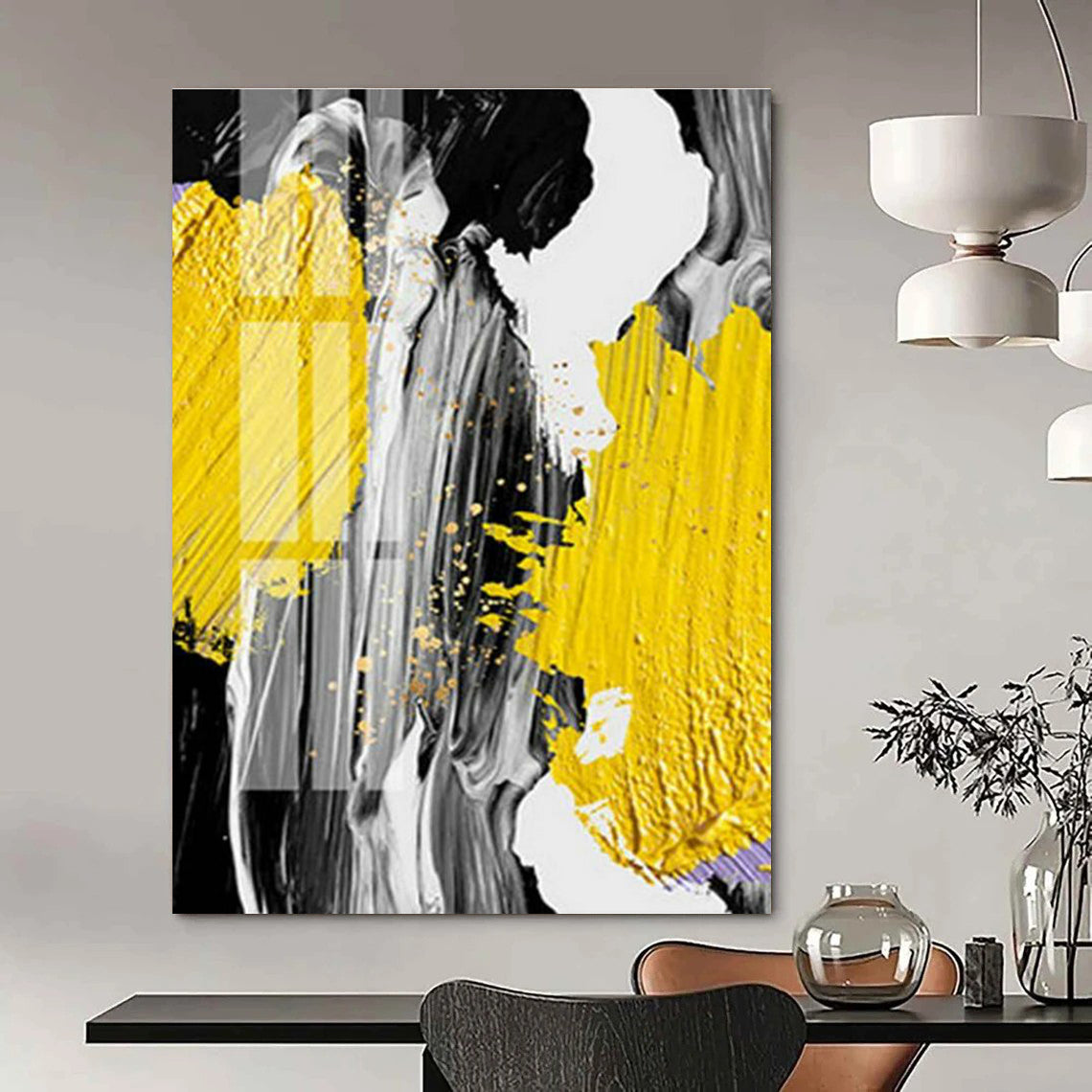 Yellow, Gray, and Gold Abstract Splash Art for Creative Agency & Energetic Retail Space DLZ2226