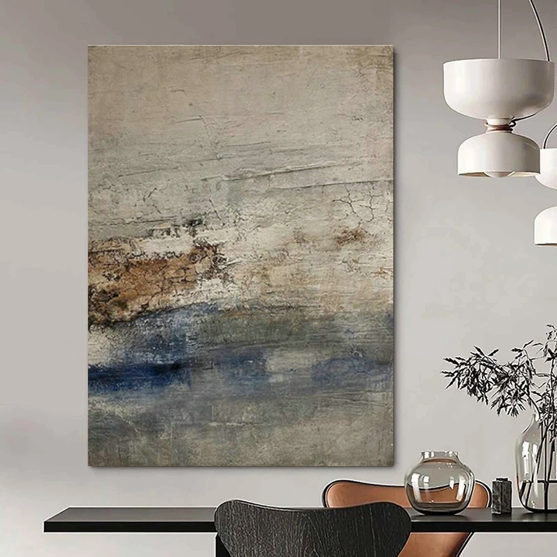 Gray - Blue Abstract Art for Coastal Home Bedroom Accents DLZ0211