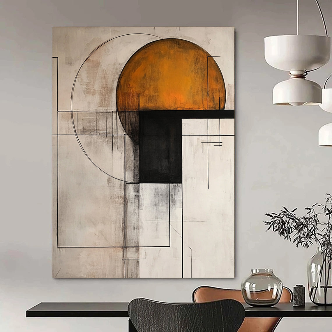 Geometric Abstract with Orange Circle for Creative Studio & Contemporary Workplace STSC239