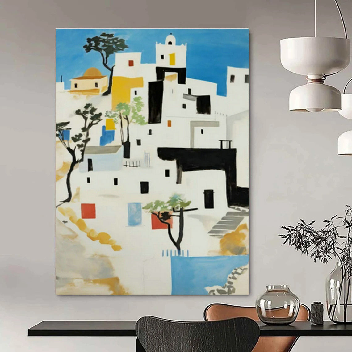 White Building Landscape Art for Mediterranean - Style Villa & Travel Agency Office DLZ1769