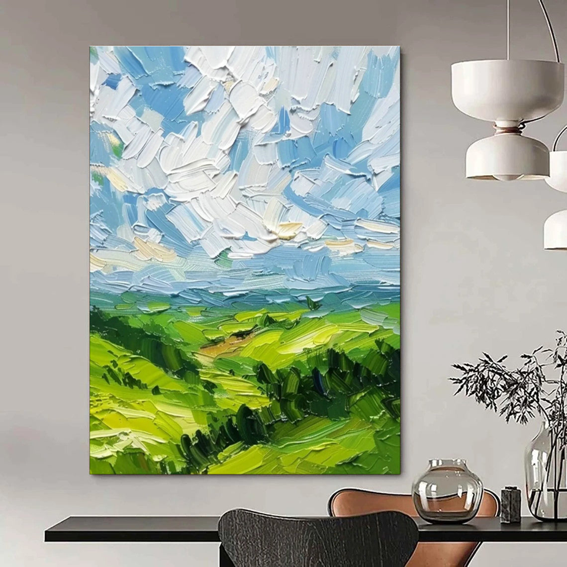 Impasto Green Valley Art for Country Cottage & Landscape - Art Gallery DLZ2257