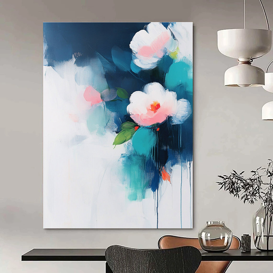 Soft Flower Blooms in Blue for Serene Bedroom & Calming Spa STSC375