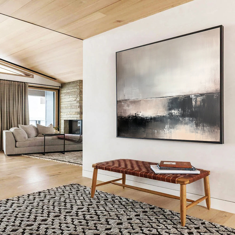 Monochrome Abstract Landscape Art for Modern Studio & Serene Living Room SC382