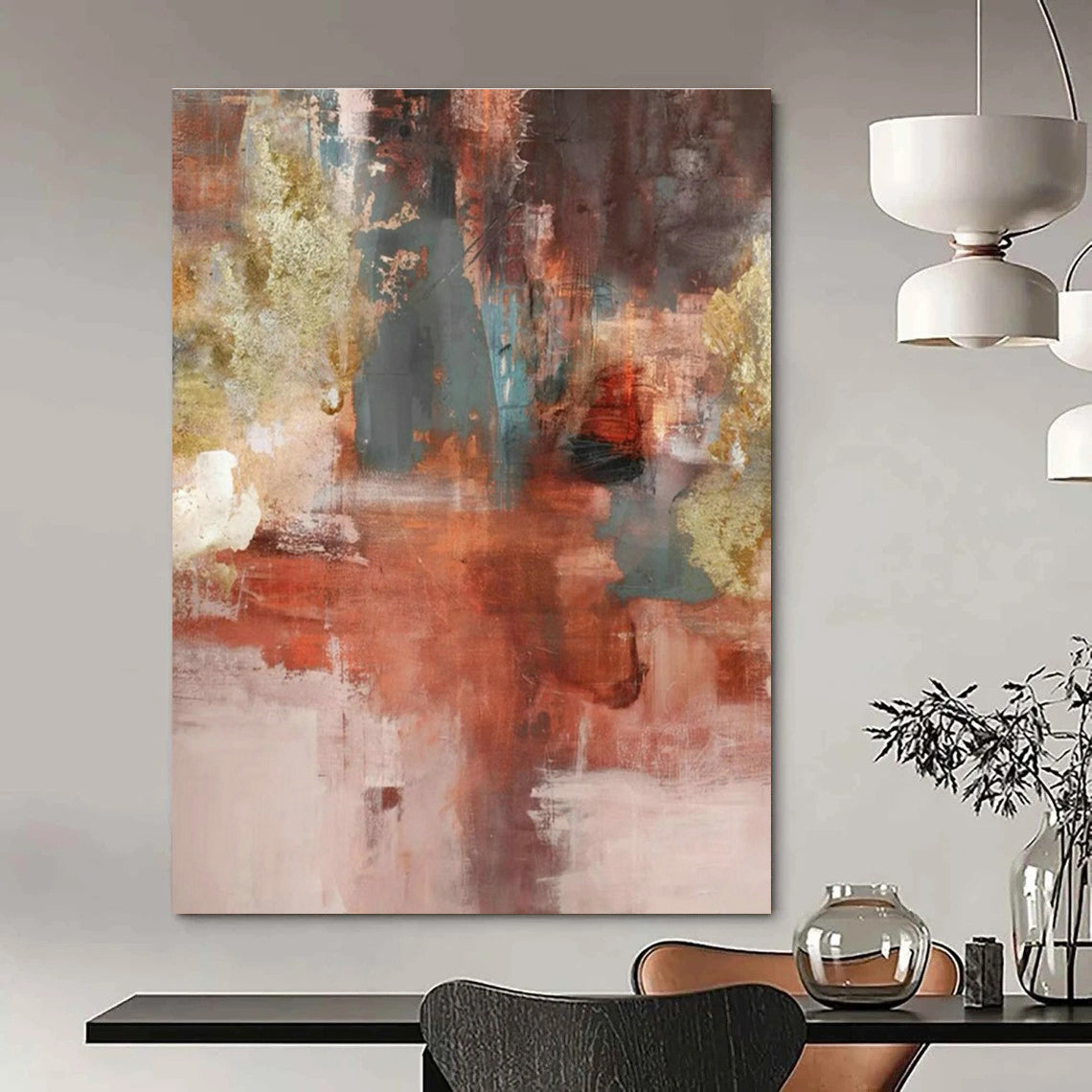 Warm Brown Abstract Art for Industrial - Chic Loft Living Room & Art Gallery Lounge DLZ0915