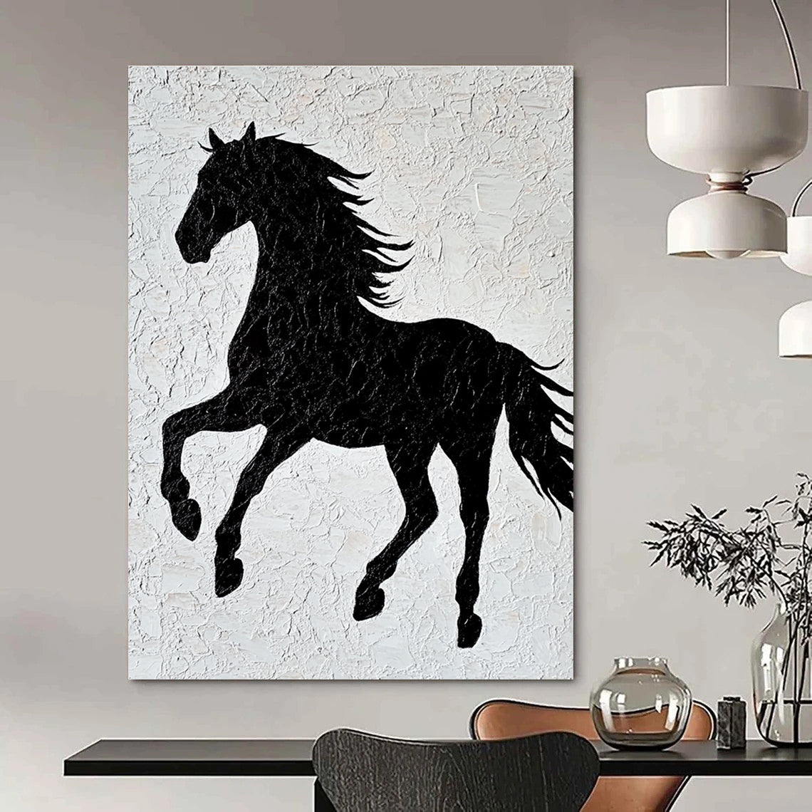 Black Horse Silhouette for Modern Minimalist Home & Equestrian - Themed Art Gallery STSC917