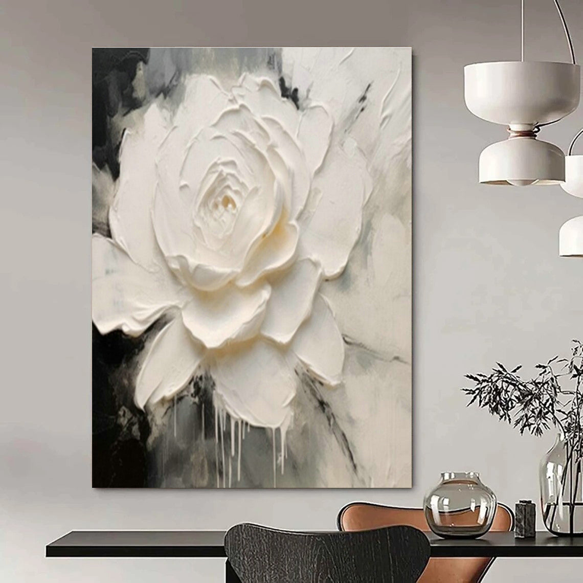 Textured White Flower Art for Elegant Wedding Venue & Art - Loving Bedroom DLZ2117