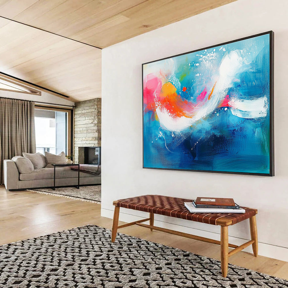 Blue Abstract Waves Art for Coastal Home Office & Relaxing Spa SC308