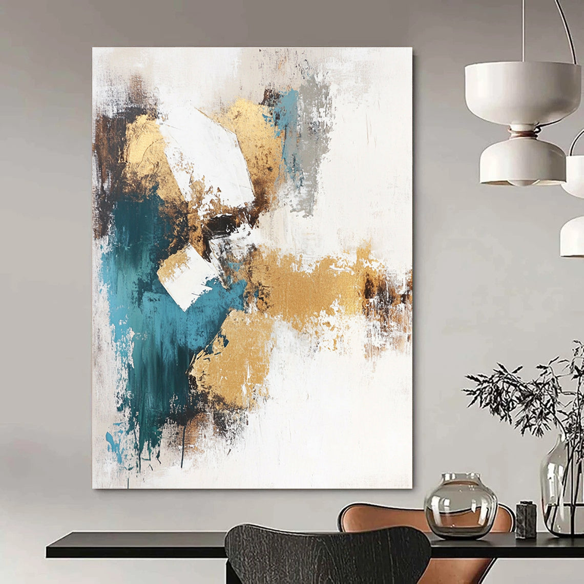 Gold and Teal Abstract Composition for Luxury Hotel Lobby & Contemporary Office STSC211