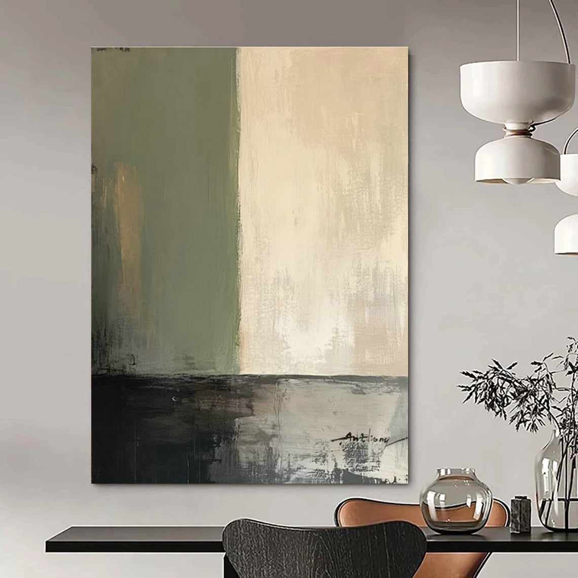Green - Gray - White Abstract Art for Eco - Friendly Home & Wellness Center DLZ1667