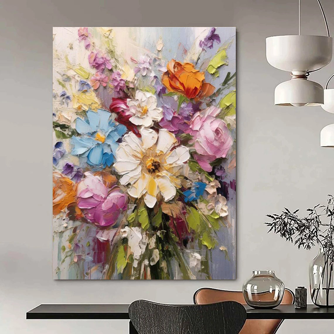 Textured Flower Bouquet Art for Florist Shop & Living Room DLZ2293