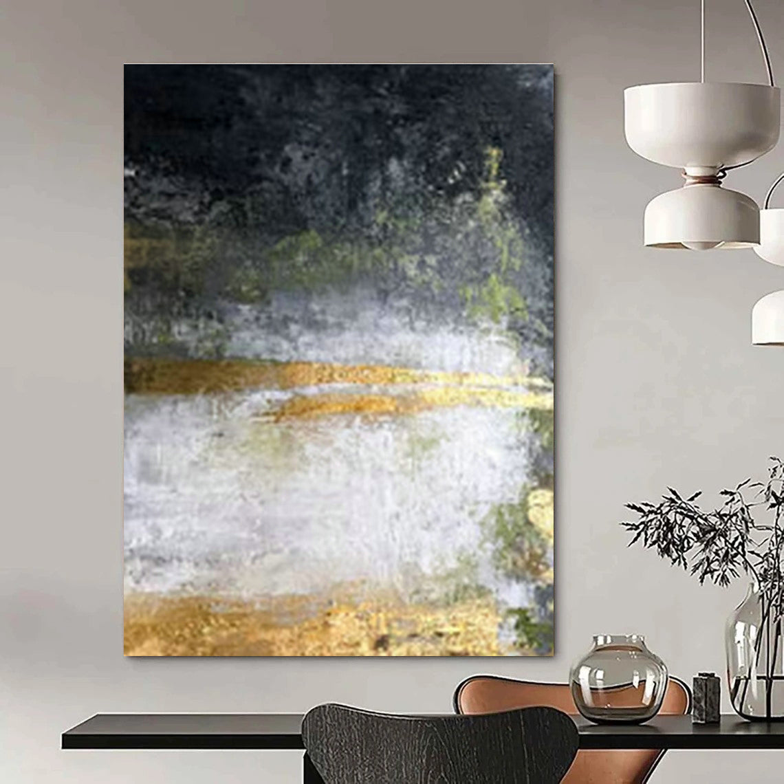 Black - White - Gray - Gold Abstract Art for Urban Penthouse & Art Gallery Corridor DLZ1905