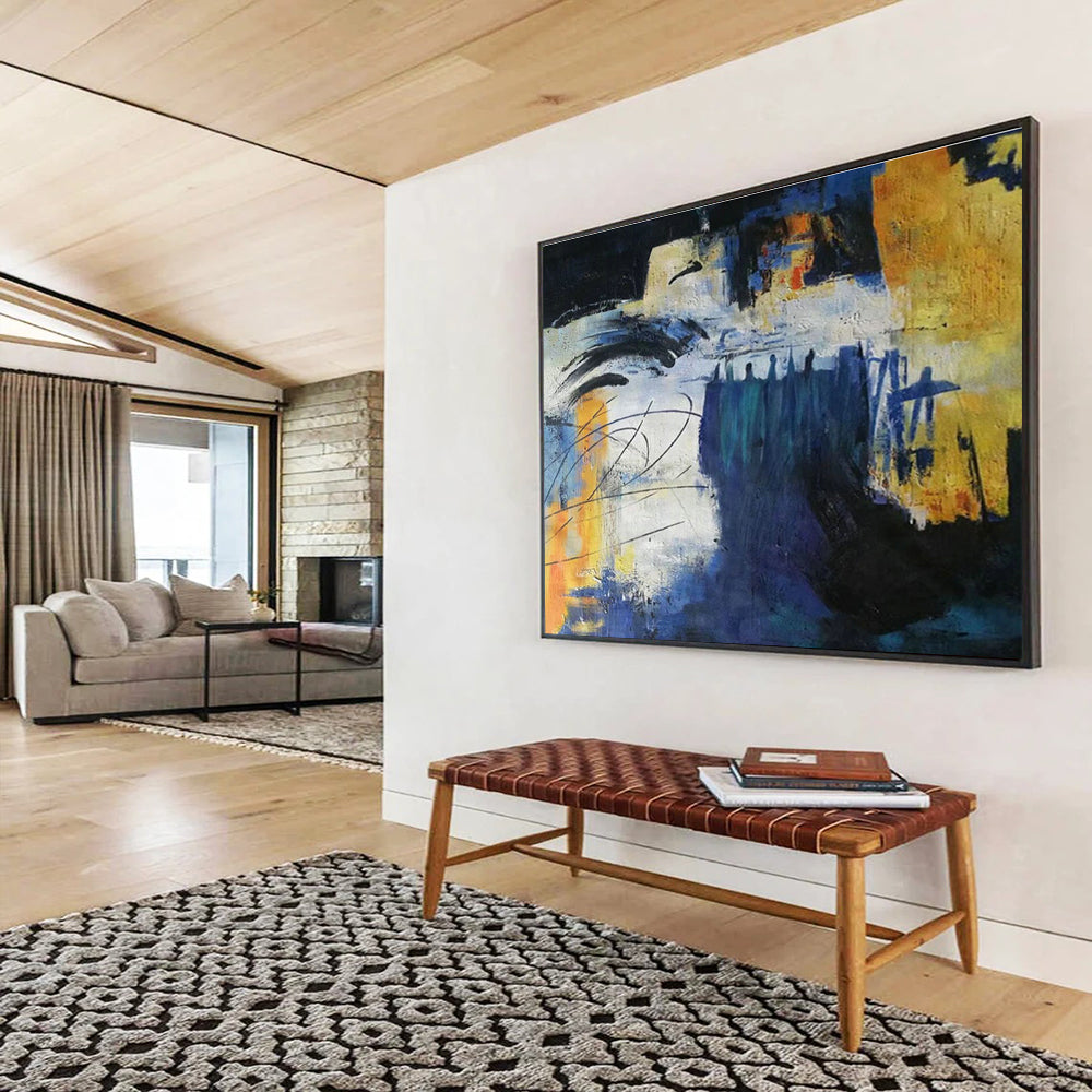 Blue - Yellow Abstract Art for Industrial - Chic Café Lounge Walls DLZ3234