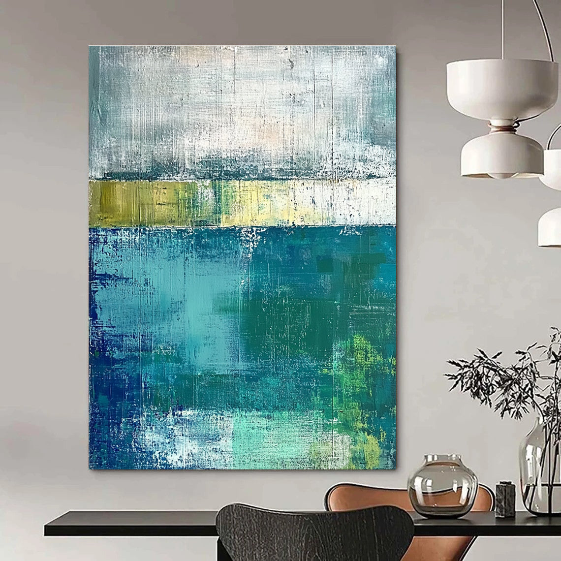 Blue and Green Abstract Layers for Coastal Home Living Room & Modern Office Break Area STSC420