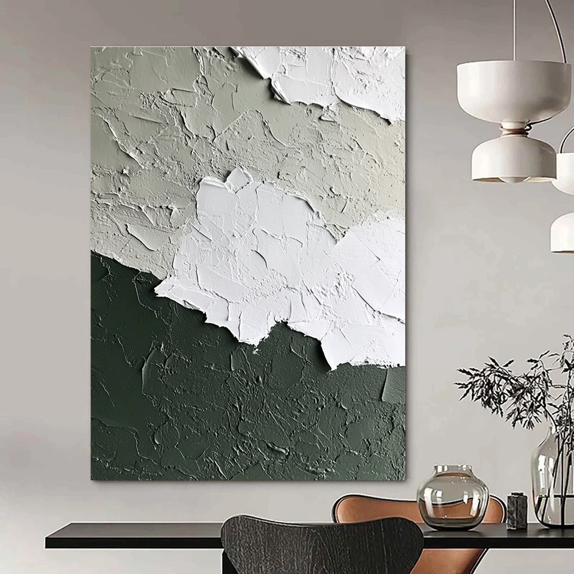 Textured Green - Gray Wall Art for Industrial - Style Café & Interior Design Studio STSC132