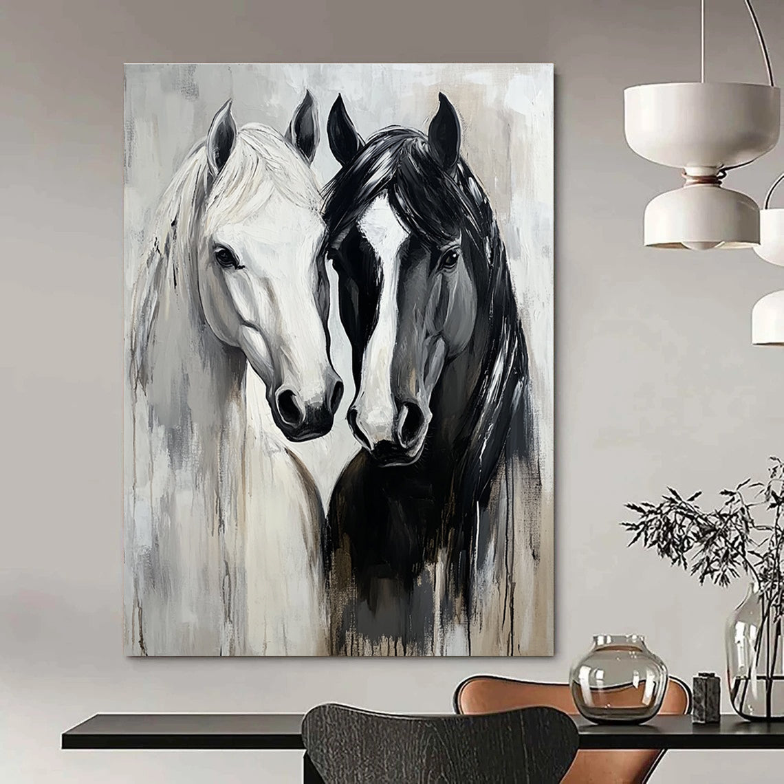 Two Horses’ Heads Art for Equestrian Center & Rustic Home Office STSC1388