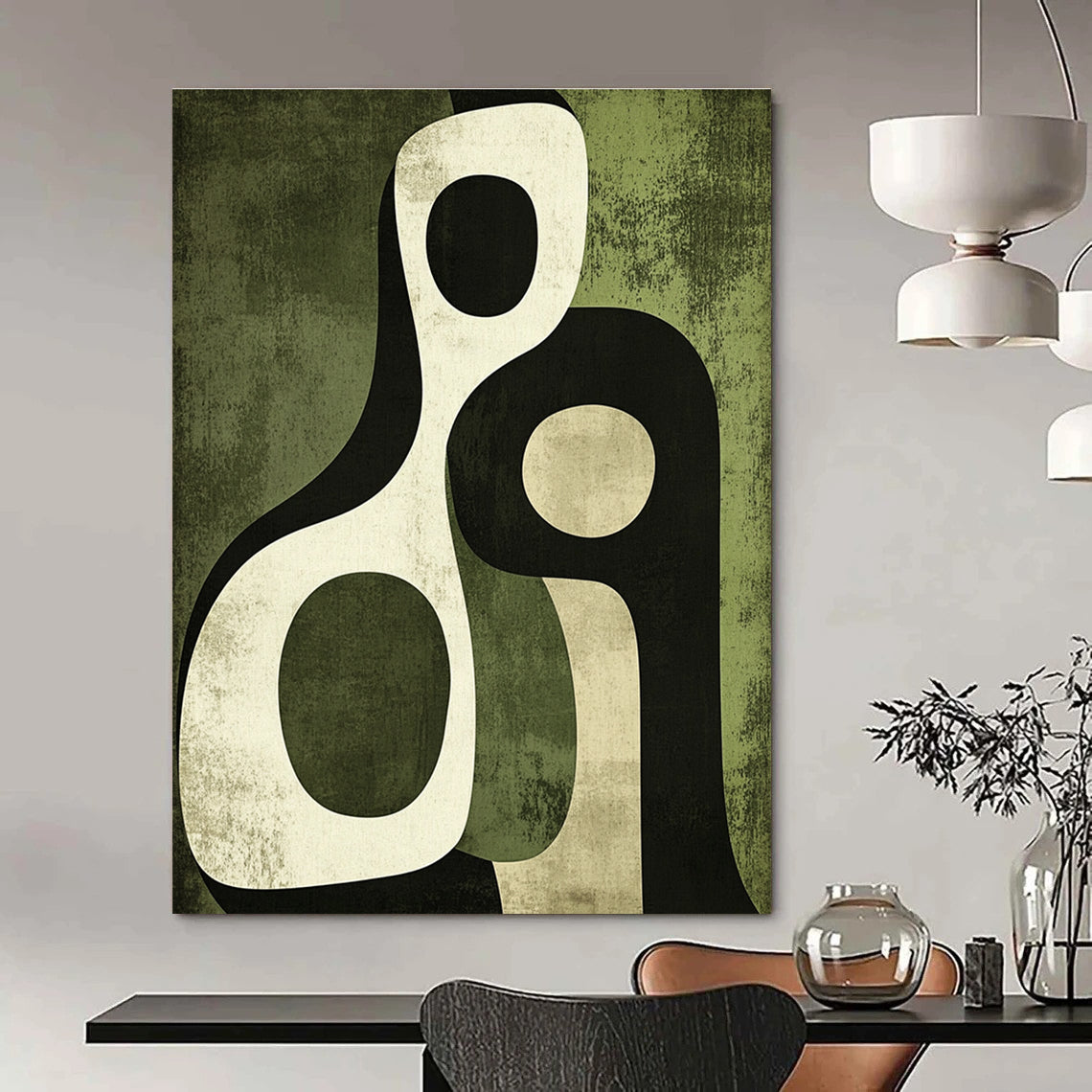 Green - Toned Abstract Figures for Eco - Friendly Home & Botanical Art Space STSC476