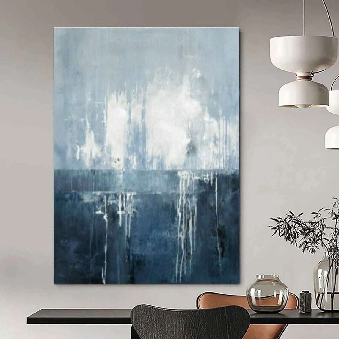 Blue - White Abstract Drip Art for Modern Spa & Coastal Home DLZ2045