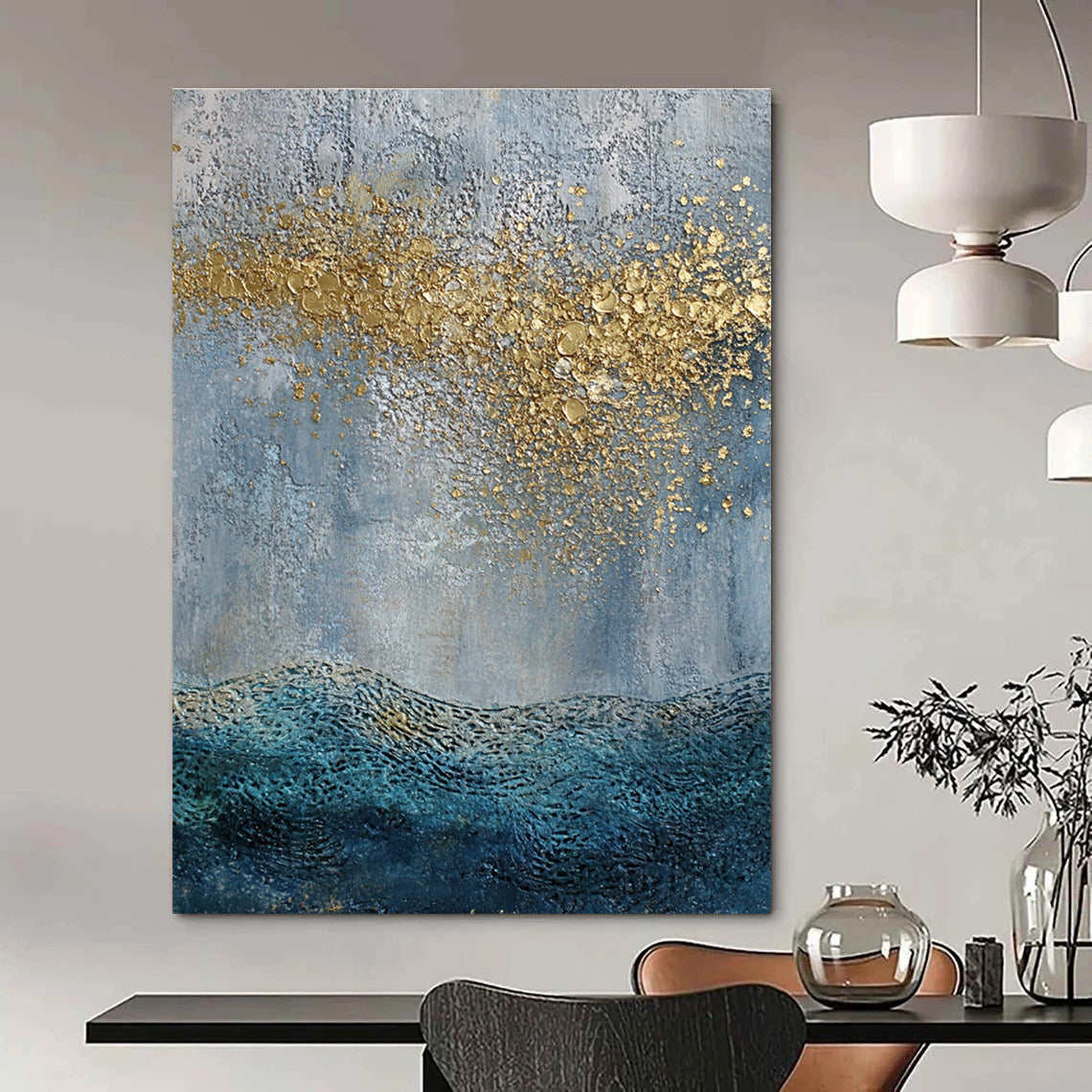 Gold Splash Ocean Abstract for Boho - Chic Beach Villa & Art - Centric Hotel Lobby STSC835
