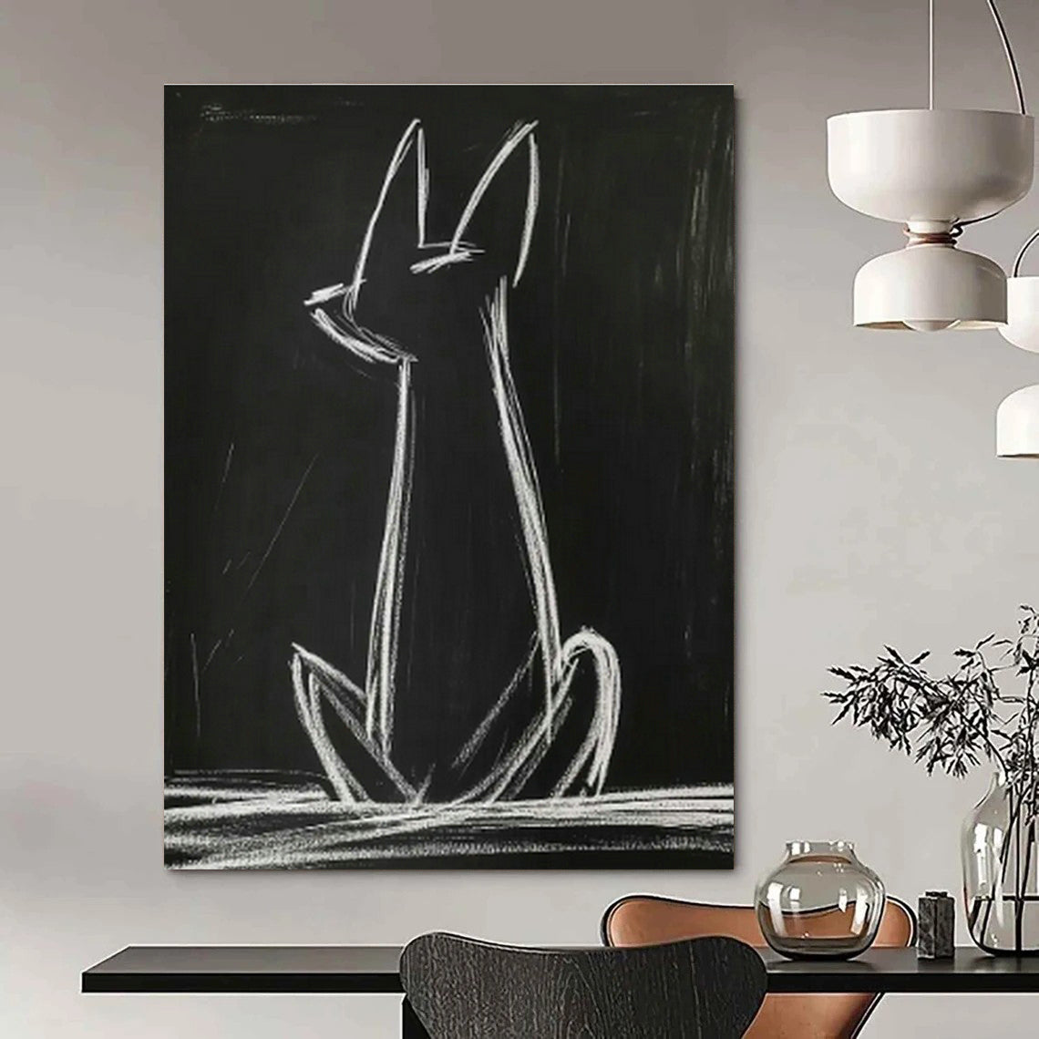 Chalk - Drawn Cat on Blackboard Art for School Classroom & Playful Office DLZ0682