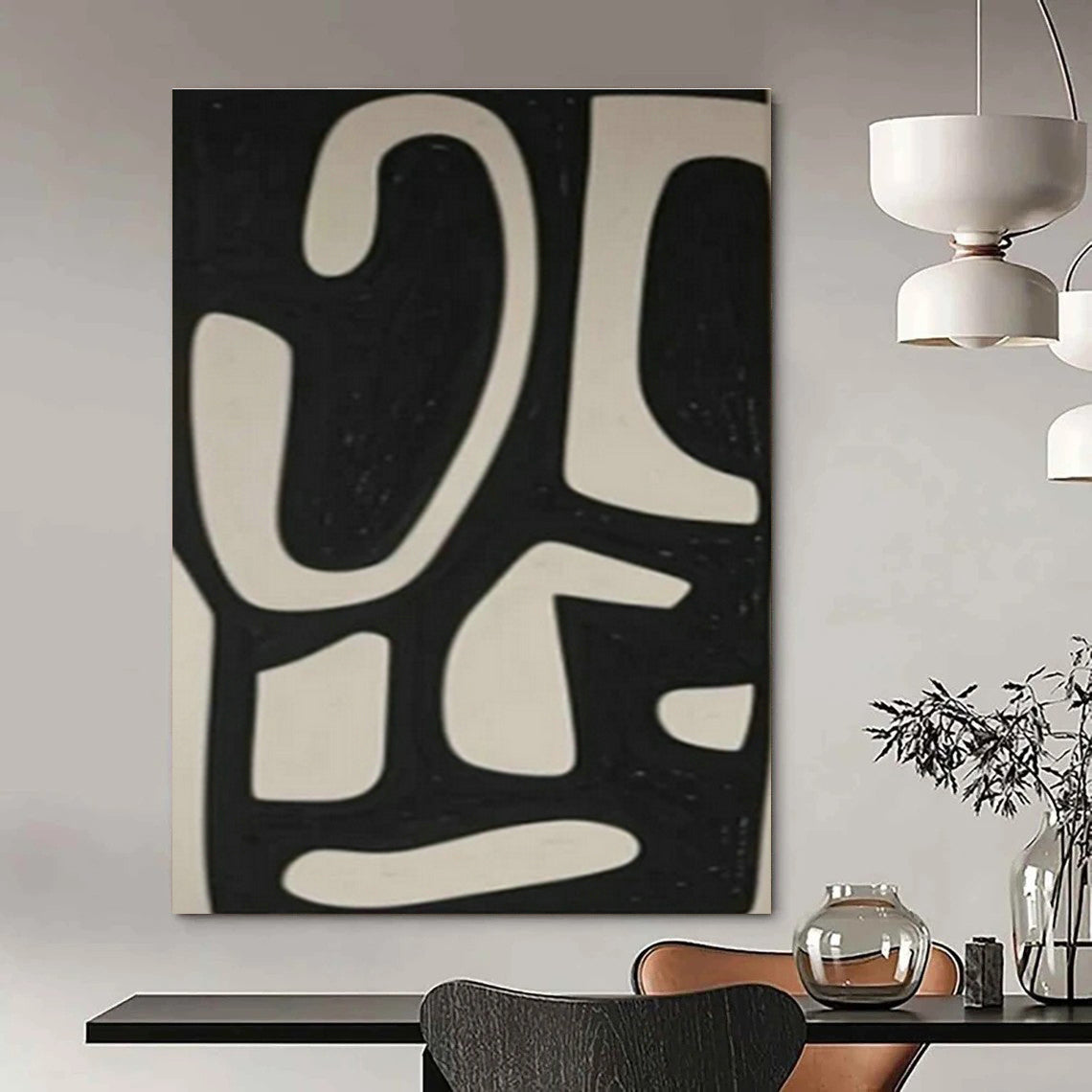 Black and White Symbolic Abstract Art for Art Deco - Style Home & Urban Art Lounge DLZ1978