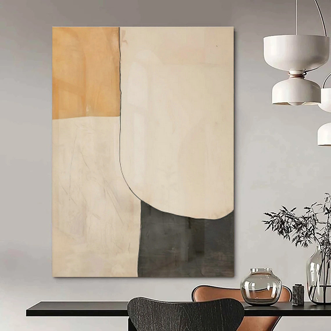 Brown and White Geometric Abstract Art for Modern - Minimalist Office & Sleek Design Studio DLZ0748
