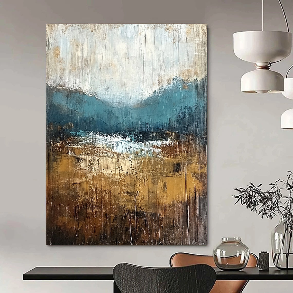 Textured Mountain Landscape Art for Rustic Cabin & Art Gallery Corner STSC093