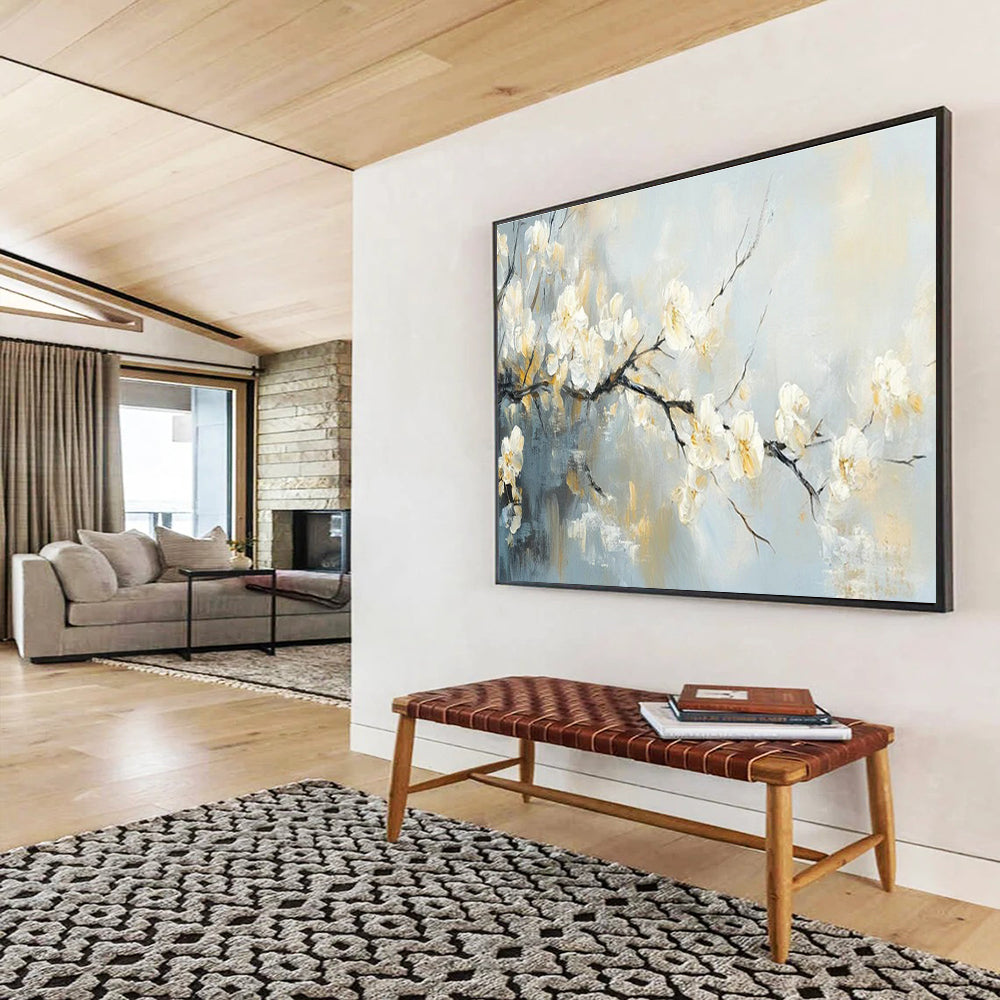 White Plum Blossom Art for Minimalist Zen - Inspired Home Offices DLZ3189
