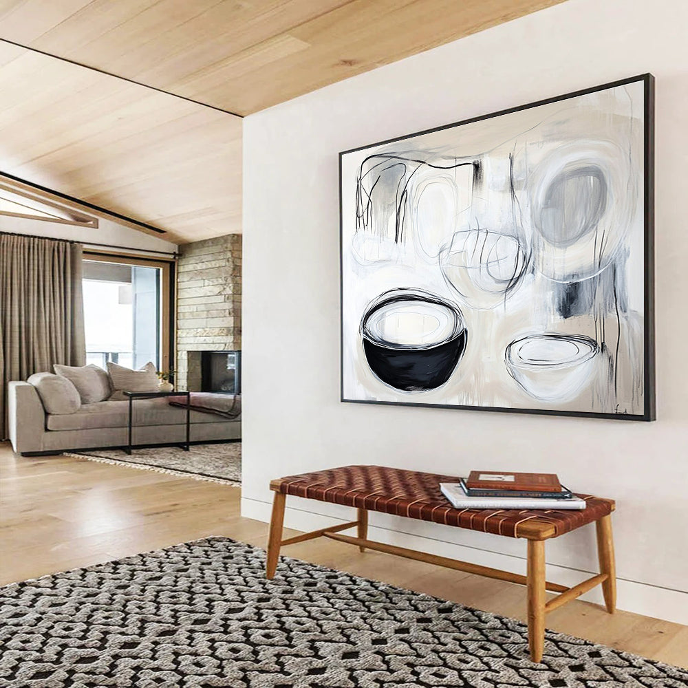 Black and White Abstract Bowls Art for Modern Kitchen & Art Studio SC389