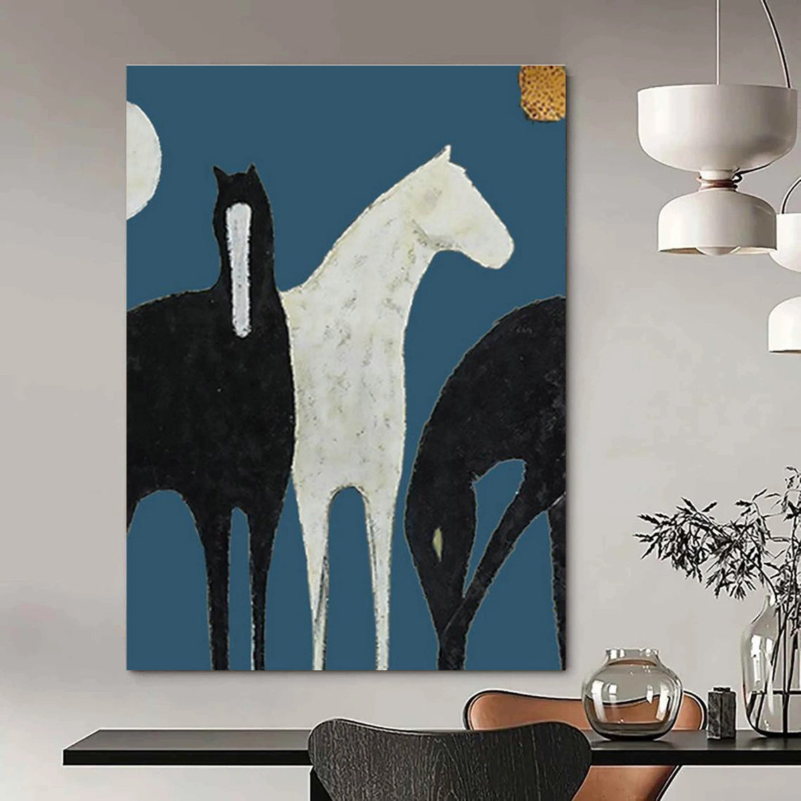 Stylized Horses on Blue Art for Equestrian - Inspired Living Room & Art - Themed Office DLZ2140