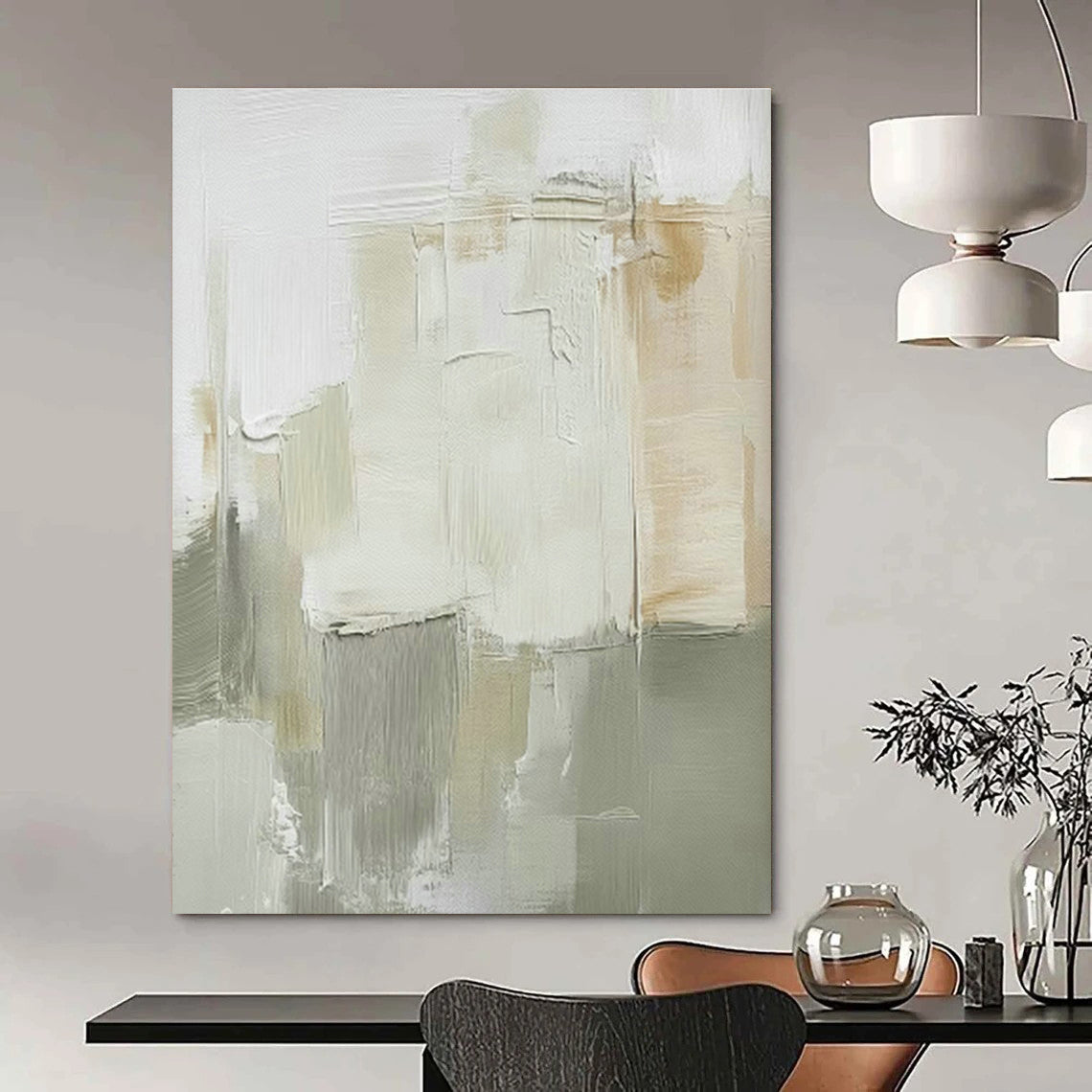 Beige - Gray Abstract Blocks Art for Neutral - Toned Café & Minimalist Study DLZ0713