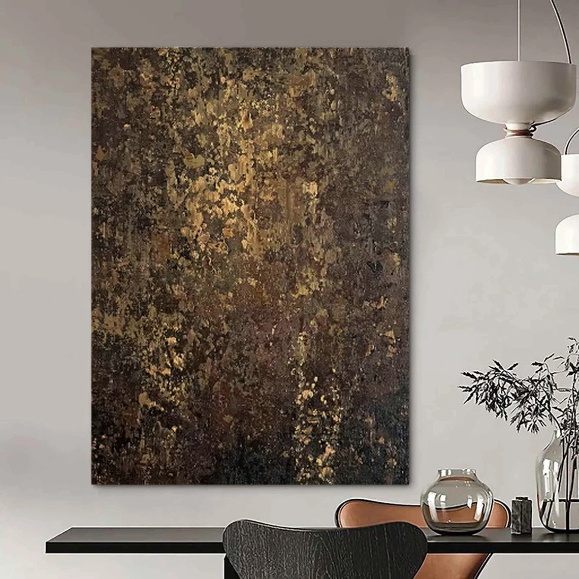 Dark Brown and Gold Textured Art for Sophisticated Study & Classic Wine Cellar DLZ0742