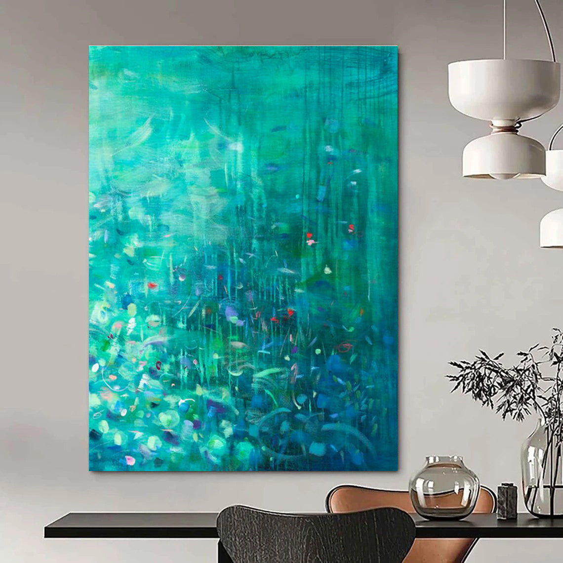 Green - Blue Floral Art for Eco - Friendly Hotel Guest Rooms DLZ0159