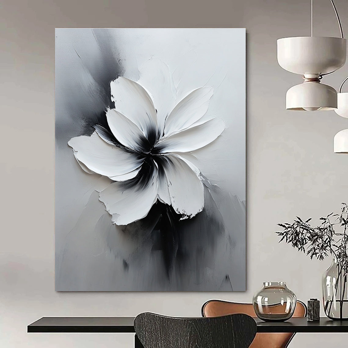 Gray and White Textured Flower for Modern Home Office & Art - Inspired Café STSC516