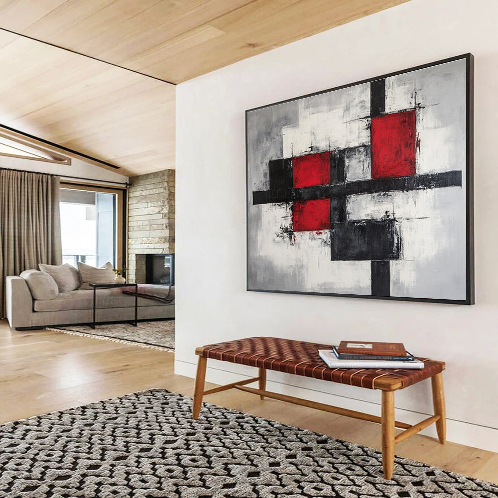 Red - Black - Gray Geometric Abstract Art for Industrial - Style Loft & Modern Art Studio SC238