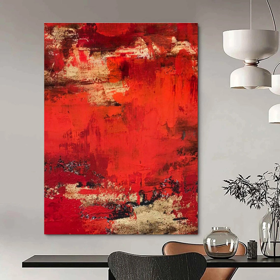 Red - Gold Textured Abstract Art for Luxury Ballroom & Opulent Home Library DLZ0769