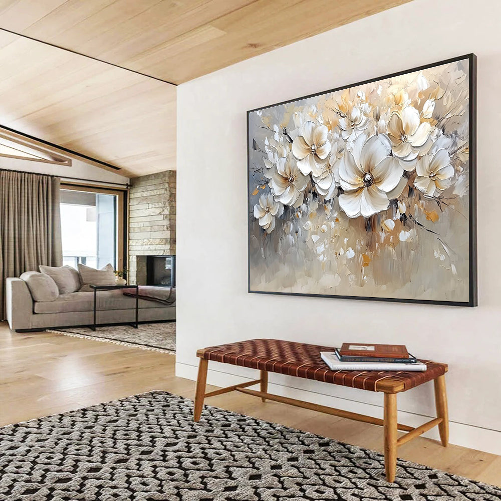 Cream - Colored Floral Bouquet Art for Wedding Venue & Elegant Living Room SC001