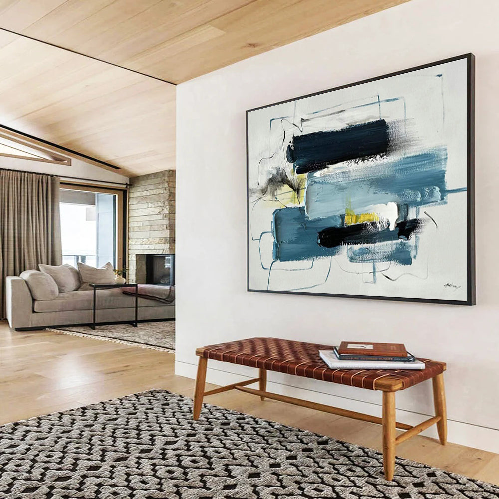 Blue - Yellow - Black Abstract Art for Contemporary Lounge Dynamic Style DLZ2702