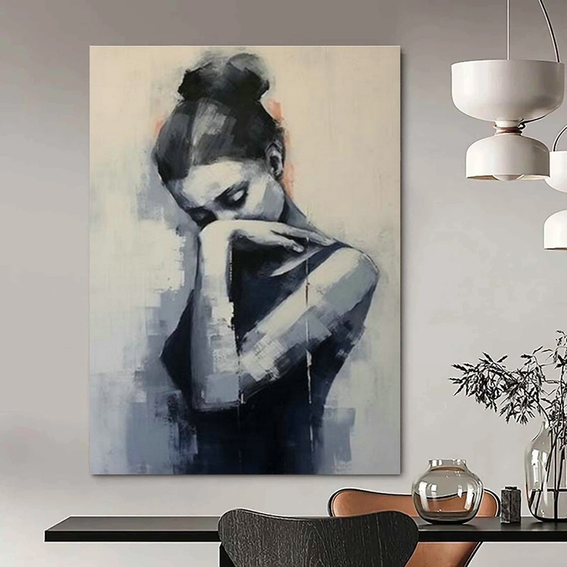 Contemplative Woman Art for Minimalist Study & Emotional Wellness Center DLZ1554