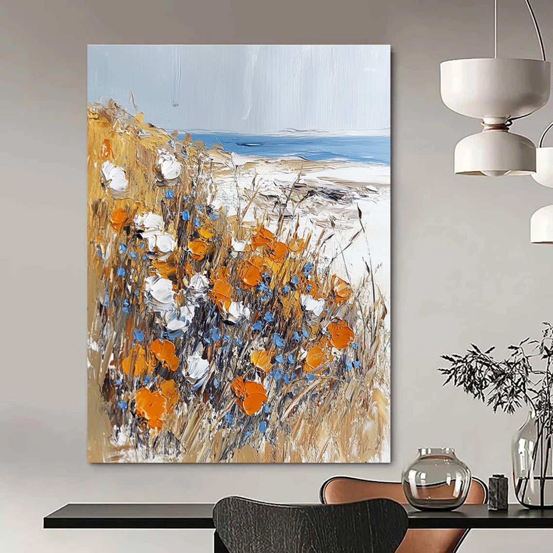 Coastal Wildflower and Sea View Art for Beach House Living Room & Nature - Obsessed Artist’s Studio STSC1369