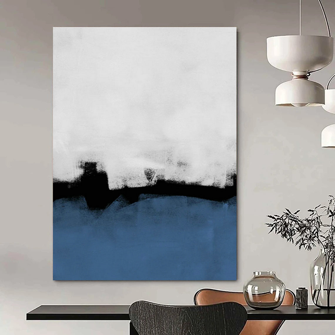 Blue - White - Black Abstract Art for Living Room & Office DLZ0520