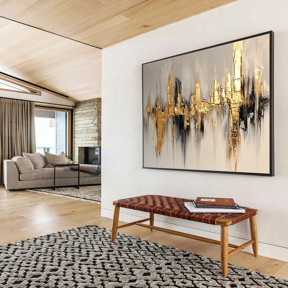 Golden City Skyline Art for Luxury Hotel Lobby & Modern Office Reception SC170
