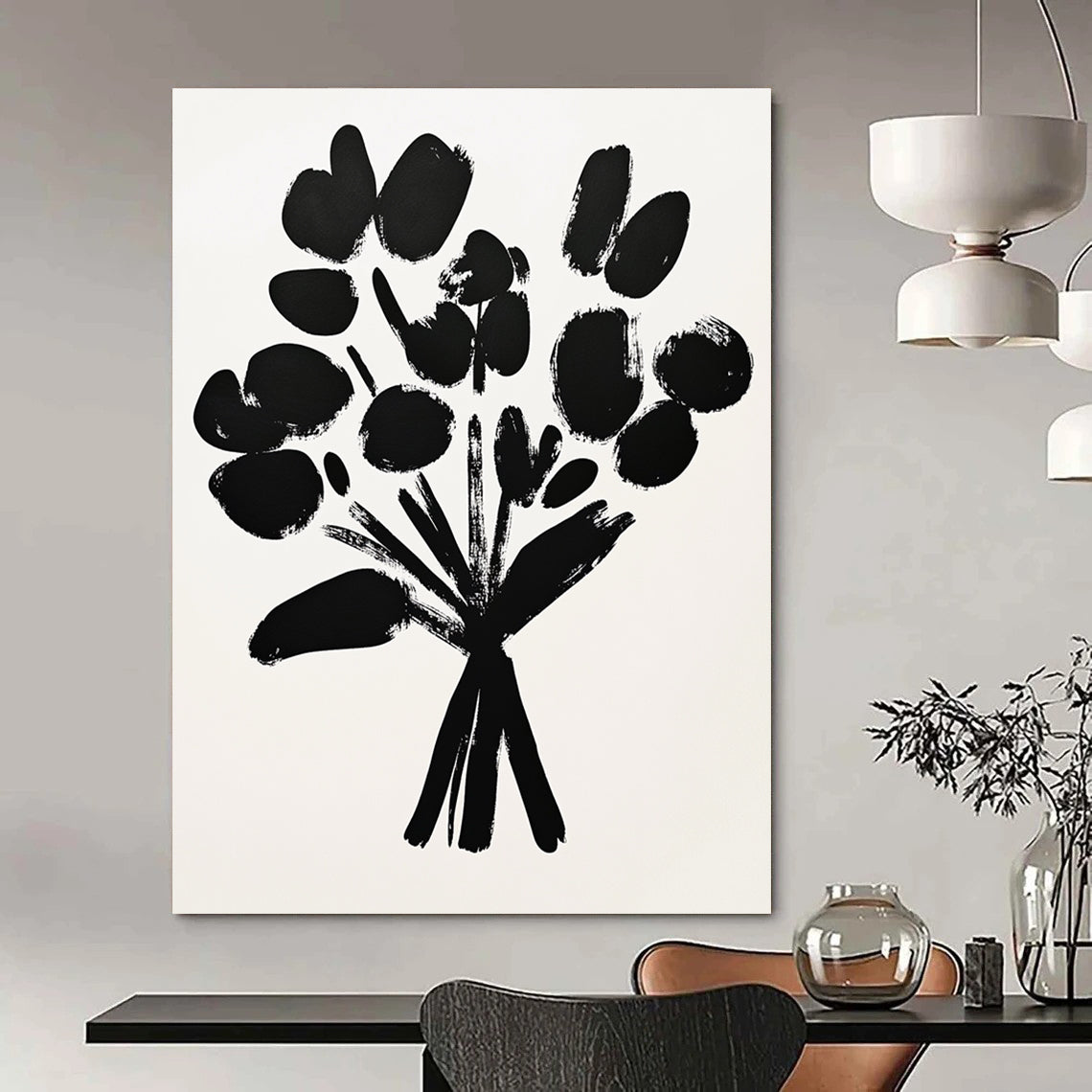 Black Abstract Flower Bouquet 1 for Monochrome - Themed Gallery & Edgy Urban Loft STSC924