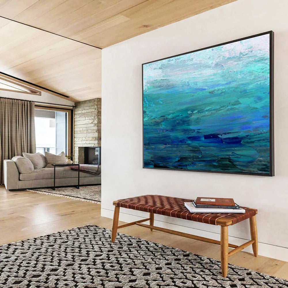 Blue - Green Ocean Abstract Art for Coastal Home Nook DLZ2776
