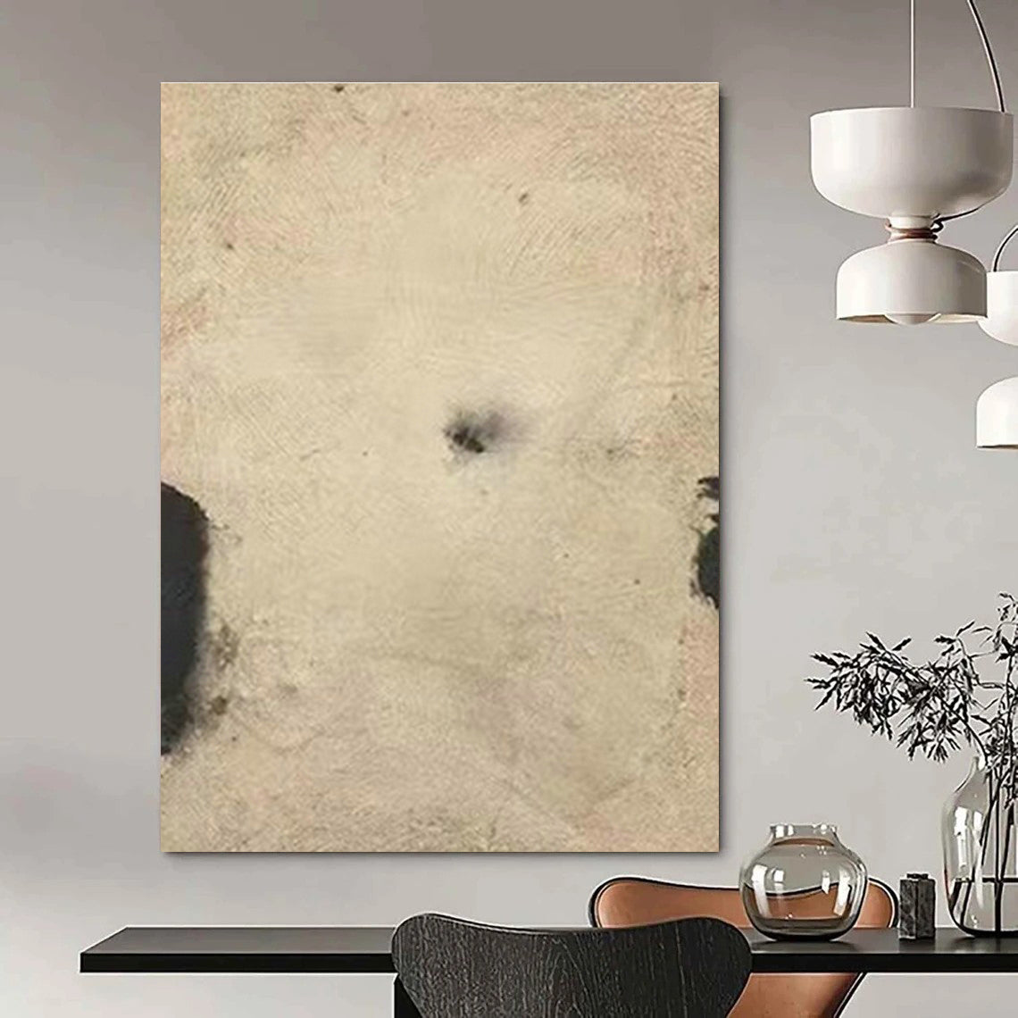 Beige Abstract Spots Art for Bohemian Café & Minimalist Bedroom DLZ2073