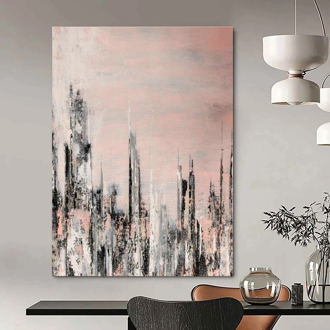 Pink - Gray Cityscape Art for Modern Urban Apartment Living Rooms DLZ0061
