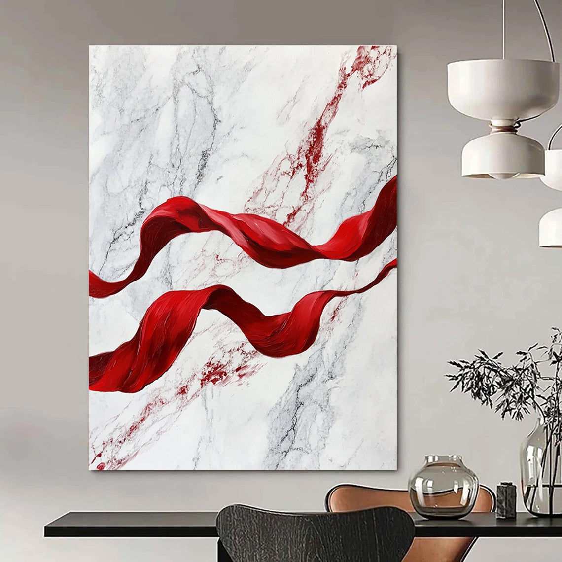 Red Ribbons on Marble Art for Luxury Hotel Spa & Sophisticated Home Bathroom STSC1416