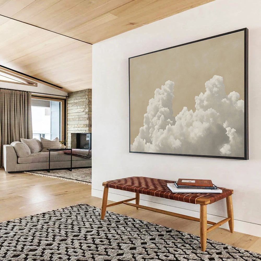 Fluffy Clouds on Beige Art for Serene Nursery & Wellness Space SC454