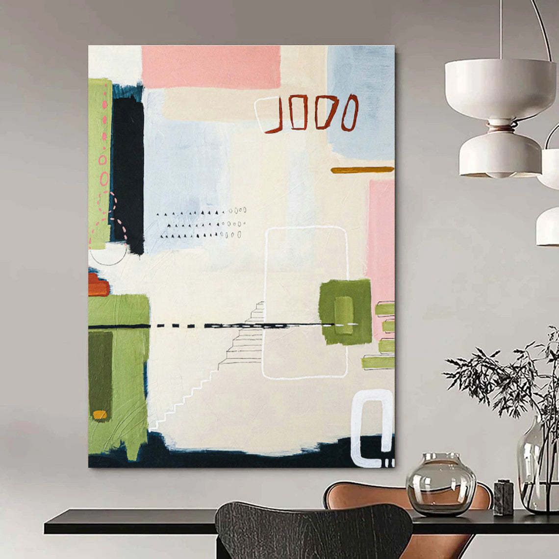 Pink - Green - Blue Abstract Art for Boho - Chic Home & Creative Atelier DLZ1116