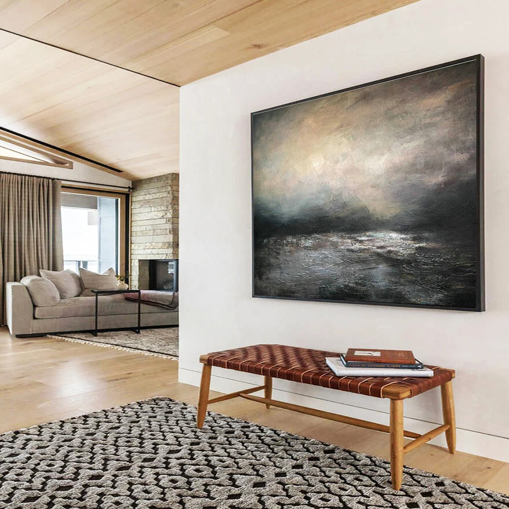 Dark Sea View Oil Painting for Industrial - Style Loft Bar Walls DLZ3165